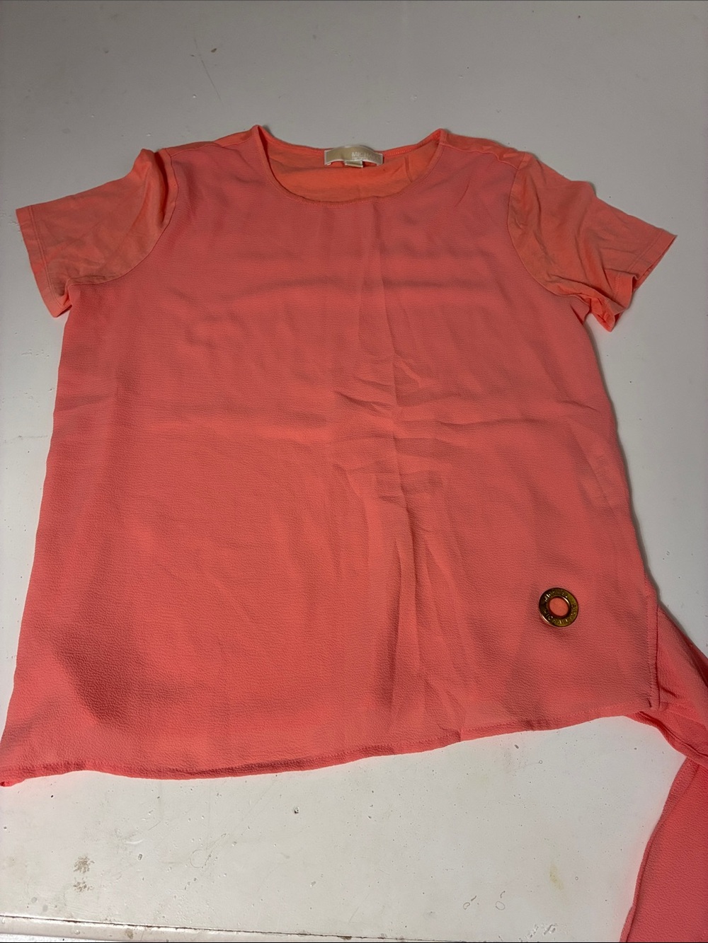 Michael Michael Kors Medium Pink Short Sleeve Ribbon Bottom Blouse